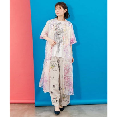 スカラー ScoLar 花フルーツ柄シアーシャツワンピース (オフホワイト) スカラー ScoLar 花フルーツ柄シアーシャツワンピース (オフホワイト)