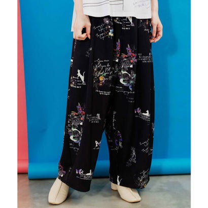 スカラー ScoLar 数字と花蝶 総柄パンツ （ブラック）