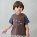 プティマイン petit main 恐竜刺繍半袖Tシャツ (モカチャ)