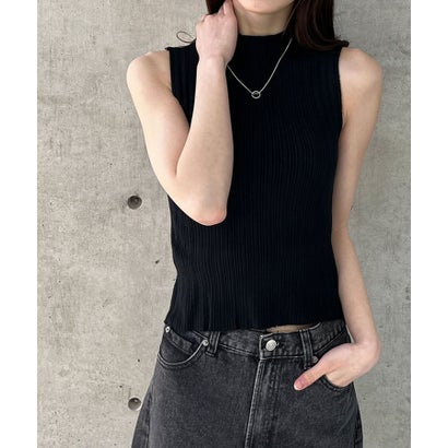 ミージェーン me Jane リブハイネックノースリーブニットトップス （ブラック）