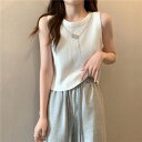 カルペディエム Carpe diem タンクトップ インナー トップス ボーダー タンクトップ リブ タンクトップ ニットタンクトップ ノースリーブ ニット サマーニット カジュアル ショート丈 (無地
