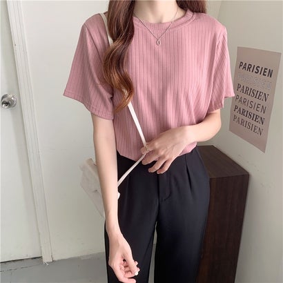 樂天商城 - カルペディエム Carpe diem リブ編みTシャツ カットソー Tシャツ Tシャツ半袖 夏服 夏トップス ニット半袖 無地Tシャツ ゆったり 大人カジュアル半袖トップス 春夏 無地半袖 オフィスカジュア