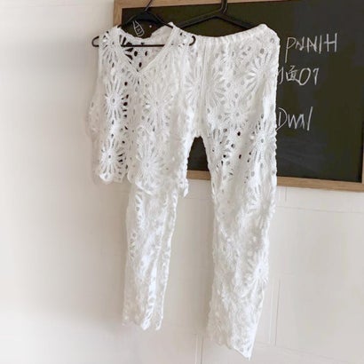 メゾンドラティール maison de LATIR 【セットアップ】上品なクロシェ編みノースリーブ&ストレートパンツ （ホワイト）