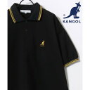 ラザル Lazar KANGOL/カンゴール Lazar別注・コラボ オーバーサイズ カノコ 無地 襟ライン 半袖ポロシャツ レディース メンズ (ブラック×ゴールド)