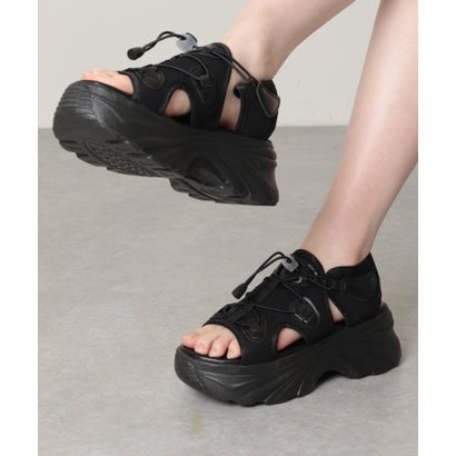 レースレディース Lace Ladies サイドオープン ボリューム 厚底 ストラップ サンダル （ブラック）