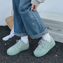 シューズインクローゼット Shoes in Closet -シュークロ- 軽量厚底 ベーシックレースアップ スニーカー 1483 (ライトグリーン/ヌバック)