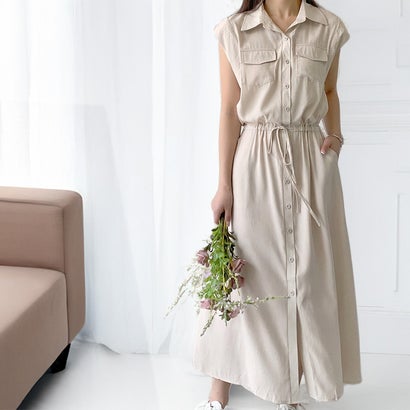 アイカ ica ワンピース シャツワンピース ロングワンピース シャツワンピ シャツ ロング ロング丈 マキシ マキシ丈 ノースリーブ 半袖 Aライン ゆったり...