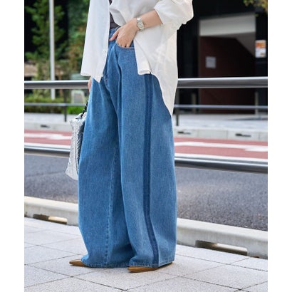 サイドライン タックワイドデニムパンツ