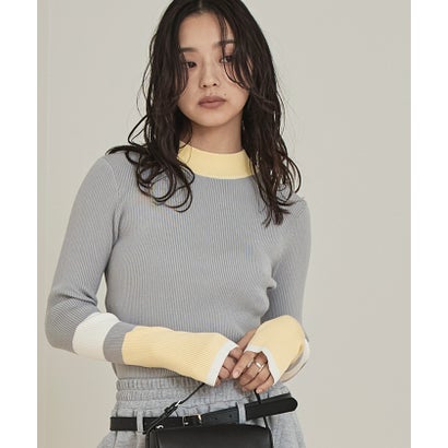 ミエット miette マルチ配色フィンガーリブニット （ライトグレー2）