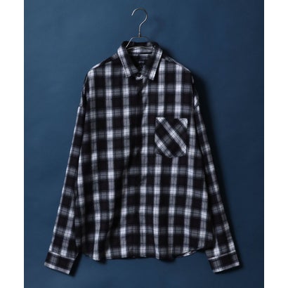 アンパス ANPAS スムース ストレッチ オーバーサイズ オンブレチェックシャツ (ホワイト)