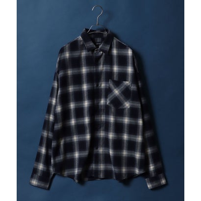 アンパス ANPAS スムース ストレッチ オーバーサイズ オンブレチェックシャツ (ネイビー)