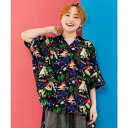 スカラー ScoLar キノコ・POP・イチゴ柄 3柄展開シャツ (ブラック)
