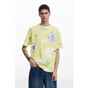 デシグアル Desigual 葉柄の半袖Tシャツ (グリーン)