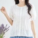アイカ ica トップス コットンブラウス レースブラウス シャツ ブラウス ピンタック レース コットン パフスリーブ ぽわん袖 半袖 フェミニン かわいい おしゃれ きれいめ 綿 カジュアル (WT