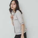 インデックス index 変わり編みバイカラー半袖カーディガン【ハンドウォッシャブル可・抗ピリング】 (グレージュ(550))