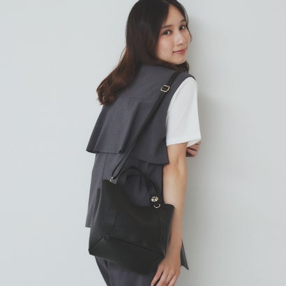 インデックス index 【2WAY】フラワーパーツ付き合皮ミドルトートバッグ （ブラック(019)）