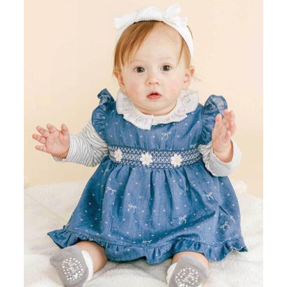 スラップ スリップ ベビー SLAP SLIP BABY 花レースつきスモッキングワンピース+ブルマ2点セットベビー(70~80cm) （ネイビー）