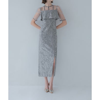 レジャ Leja ドットチュールフラワースパンコールIラインドレスワンピース美脚効果結婚式 パーティードレス 成人式 二次会 同窓会 お呼ばれ オケージョン 20代 30代 40代 （GRAY）