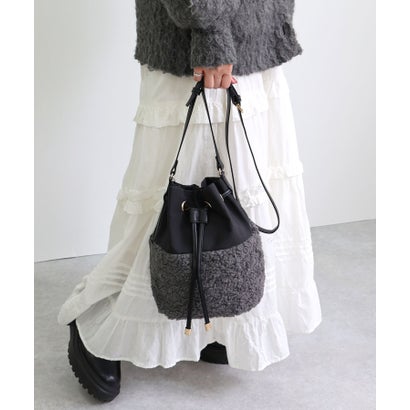 トライシル Trysil ボア×ナイロン巾着ショルダーバッグ （ブラック）