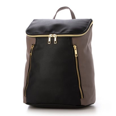 ビアデルトリトーネ Via Del Toritone ジップスクエアリュック （ブラック×グレージュ）