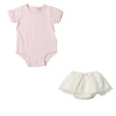 プティマイン petit main 袖チュールロンパース+スカパンセット【返品不可商品】 (L・ピンク)