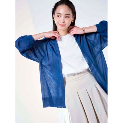パーフェクトスーツファクトリー Perfect Suit FActory バルーン袖 シアーカーディガン （ブルー）