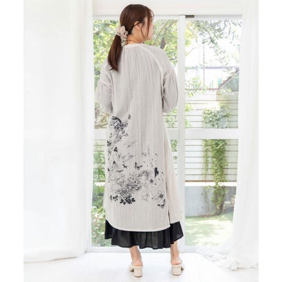 スカラー ScoLar 花と蝶柄 線描きシャツワンピース （アイボリー）