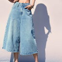 アイカ ica デニム ワイドパンツ ガウチョパンツ ワイドデニム パンツ ジーンズ ジーパン ヴィンテージ 七分丈 半端丈 Aライン フレア ハイウエスト カジュアル ゆったり 大きいサイズ 体型