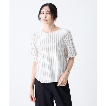 エーシーデザインバイアルファキュービック A/C DESIGN BY ALPHA CUBIC ストライプカットソーブラウス （ブラック）