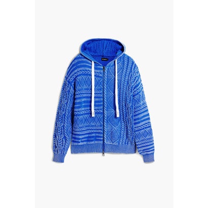 デシグアル Desigual 編み込みジッパーセーター (ブルー)
