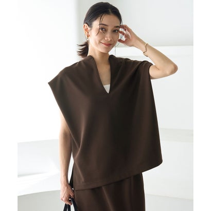 UNFILO 【接触冷感/UVカット】BEAUTY FORM JERSEY Light キーネックトップス （ブラウン）