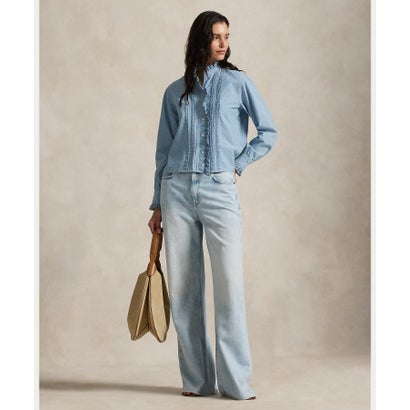 ポロ ラルフ ローレン POLO RALPH LAUREN フリルトリム シャンブレー トップス （450ブルー）