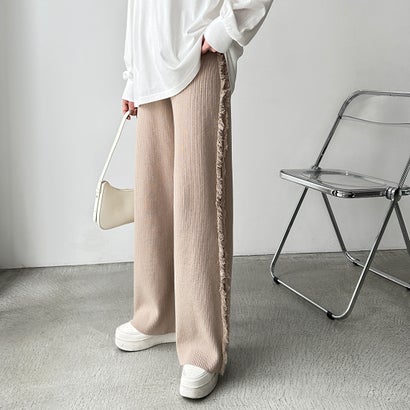 ジーラ GeeRA 【FIRSTMOOD】配色サイドフリンジニットパンツ （ベージュ）