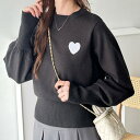 ジーラ GeeRA ハート刺繍ボリューム袖ニット (ブラック)