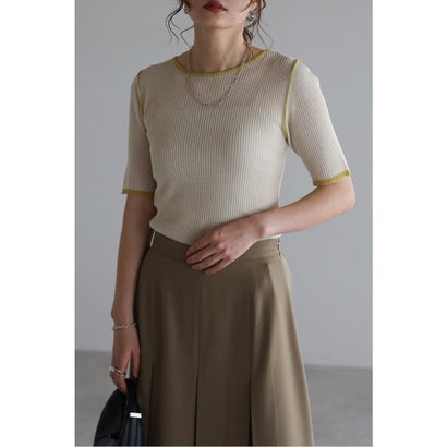 ボンジュールサガン BONJOUR SAGAN 配色リブ半袖ニット （ECRU）