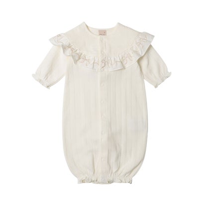 プティマイン petit main 【オーガニック】フリル刺繍切替2WAYオール【返品不可商品】 (アイボリー)