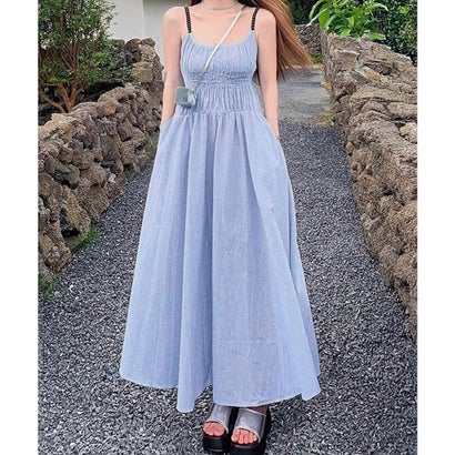 ミニミニストア miniministore ストライプ柄キャミワンピース 大人可愛い （ブルー）