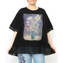 スカラー ScoLar 花瓶柄シフォン切替プルオーバー (ブラック)