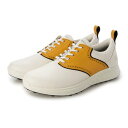 エコー ECCO 防水 Golf S-Casual スパイクレスゴルフシューズ 本革 軽量 グリップ力 (White / Saffron)