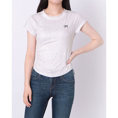 アンドカワイイ And Kawaii ミニリボン刺繍入り ベーシックフィットTシャツ コットンラウンドネック半袖 (グレー) アンドカワイイ And Kawaii ミニリボン刺繍入り ベーシックフィットTシャツ コットンラウンドネック半袖 (グレー)