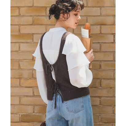 ティティベイト titivate 前後2wayリボンデザインシャギーニットビスチェ （ダークブラウン）