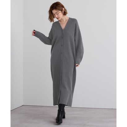 ユアーズ ur's Vネックロングニットカーディガン/ワンピース （チャコール）