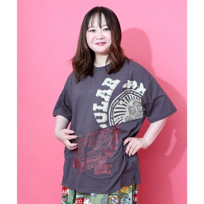 スカラー ScoLar スカラーロゴ柄 リメイク風Tシャツ (チャコールグレー)
