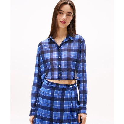 トミー ヒルフィガー TOMMY HILFIGER シフォンクロップドシャツ (ブルー) トミー ヒルフィガー TOMMY HILFIGER シフォンクロップドシャツ (ブルー)