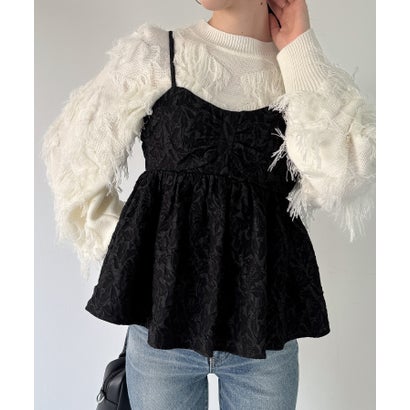 ジュノア JUNOAH リボンデザインジャガードキャミソールビスチェ （ブラック）