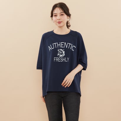 アルディラ AL・DI・LA [ 洗える ] ロゴ入りドルマンカットソー 5分袖 春・晩夏初秋 （52-ネイビー）