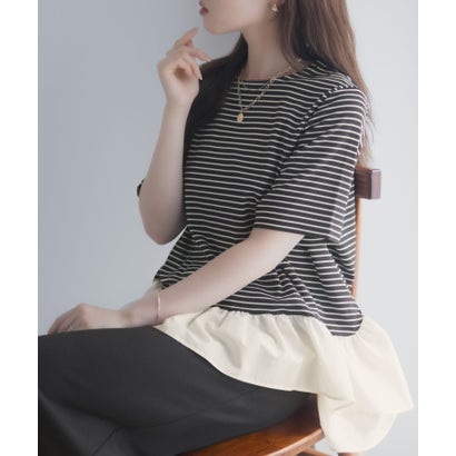 マックハウス Mac-House ヘム切替ペプラムトップス （ホワイトボーダー）