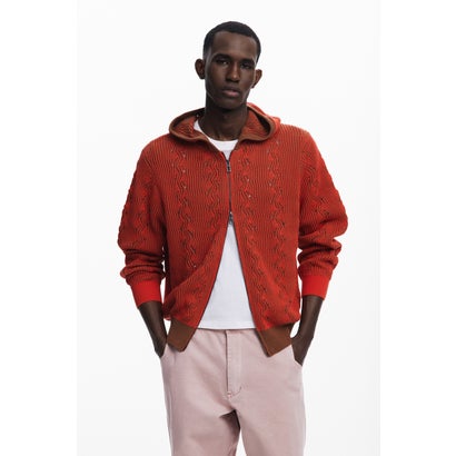 デシグアル Desigual ジッパー付きニットセーター (ピンク/レッド)