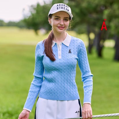 アダバット ストリーム ADABAT STREAM ケーブルニットクレリックポロシャツ （ブルー(091)）