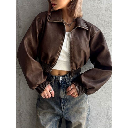 ジェイダ GYDA 【TINY】fake leatherショートブルゾン （ブラウン）
